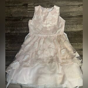 Rare Editions Pink Leaf Pattern Kids Dress